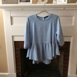 Dressy light blue and white blouse